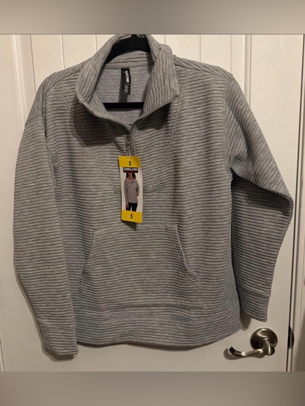 Kirkland Signature✨🩶💚Olive Gray Ribbed Quarter-Zip Women's Pullover
